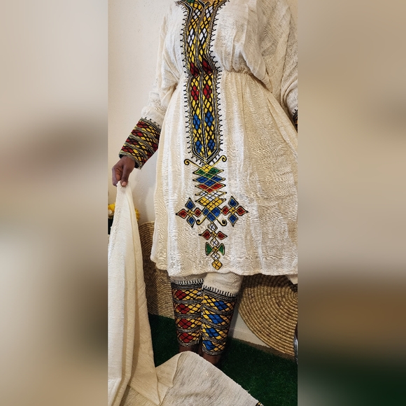 Ethiopian eritrean traditional dress with pants & scarf - Picture 2 of 6
